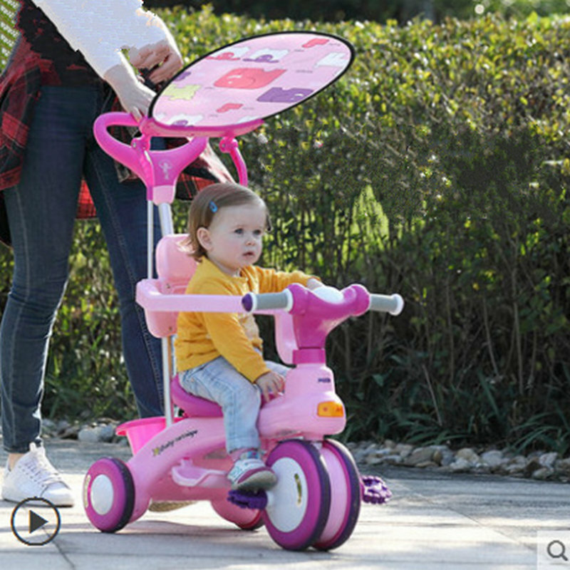 Детский трехколесный велосипед 2 в 1 с навесом, двойной скутер с раздвижной крышкой, музыкальный трехколесный велосипед для двух малышей, Детский самокат