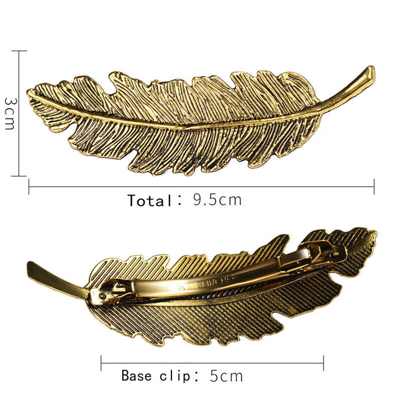 1pc Vintage Metal Leaf Feather Hair Clip Girls Hairpin Princess Hair Barrette Accessories Hairpins For Women Styling Tools