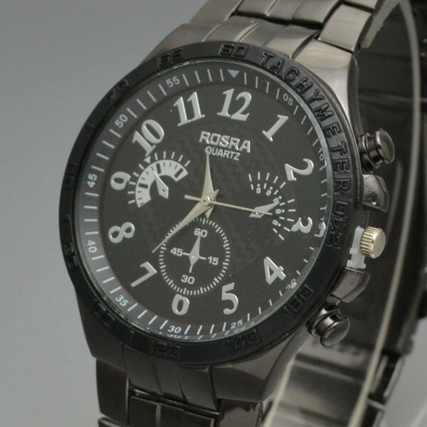 Rosra腕時計ブラックステンレススチールアナログクォーツ腕時計男性腕時計男性スポーツ腕時計万年時計レロジオmasculino