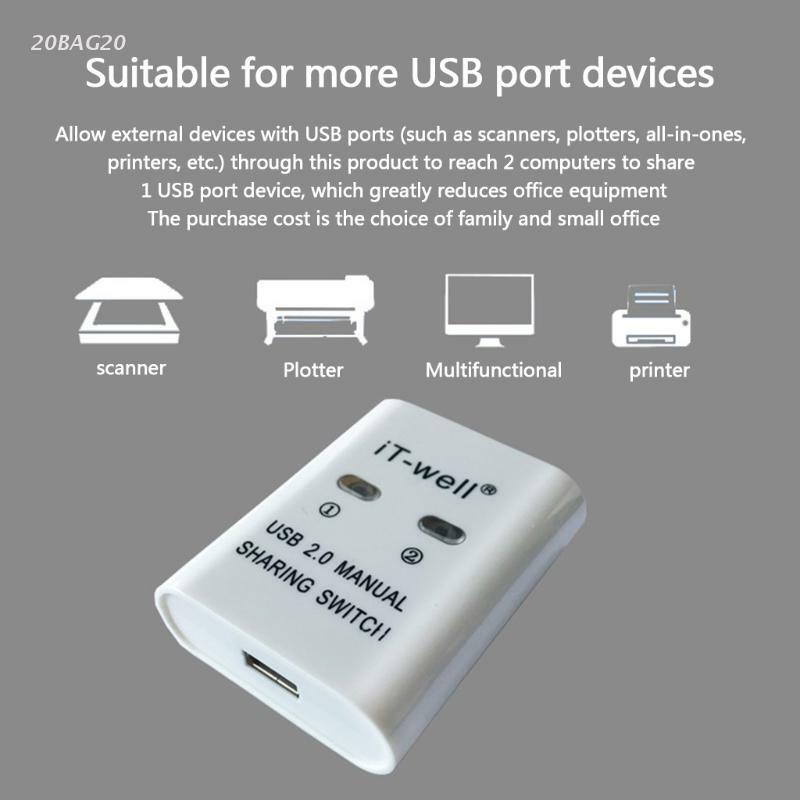 USB 2.0 Printer Sharing Device Manual Sharing Switch Hub 2 in 1 Out Splitter