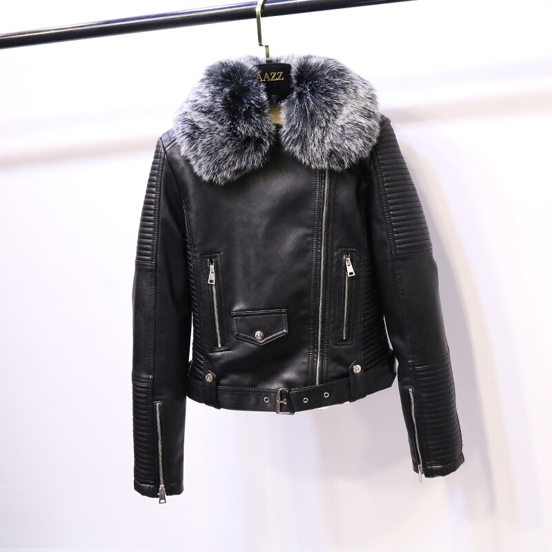 Chaqueta gruesa de lana de cordero para mujer, abrigos cortos de manga larga y piel sintética, para motociclista, invierno, 2019