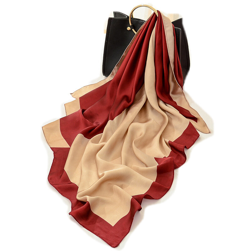 Bufanda cuadrada con contraste de Color de seda para mujer, banda para el pelo, bolso de urdimbre suave, Hijab, pañuelo para la cabeza, Foulard, 90x90cm, nueva moda