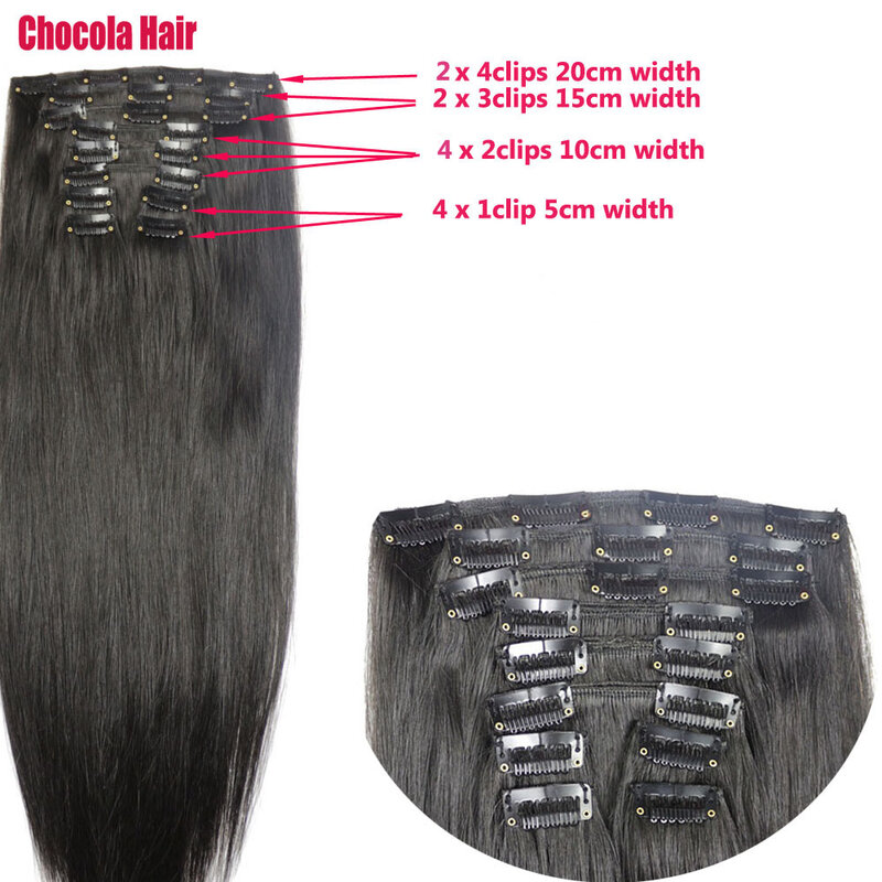 Chocola Full Head 16"-28" Brazilian Machine Made Remy Hair 12pcs Set 240g Clip In Human Hair Extensions Natural Straight