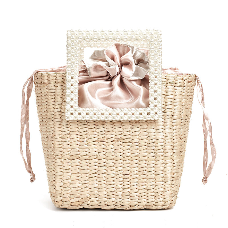 Женская соломенная сумка с жемчугом, плетеная сумка на плечо для отдыха на море, 2021