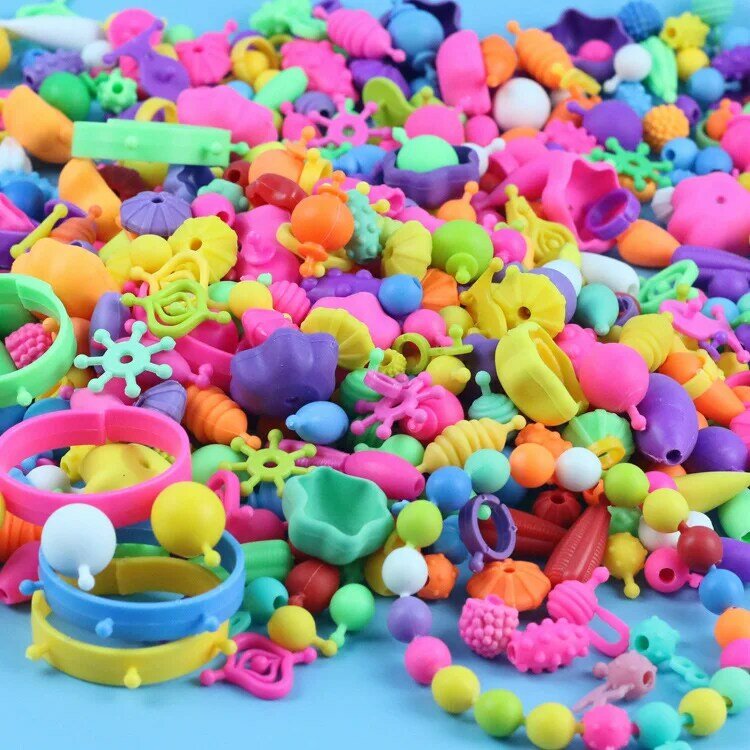 Pop-arty contas de encaixe para criança, kit de joias da moda, colar e pulseira, artesanato, brinquedo de aniversário, presente de crianças, miçangas