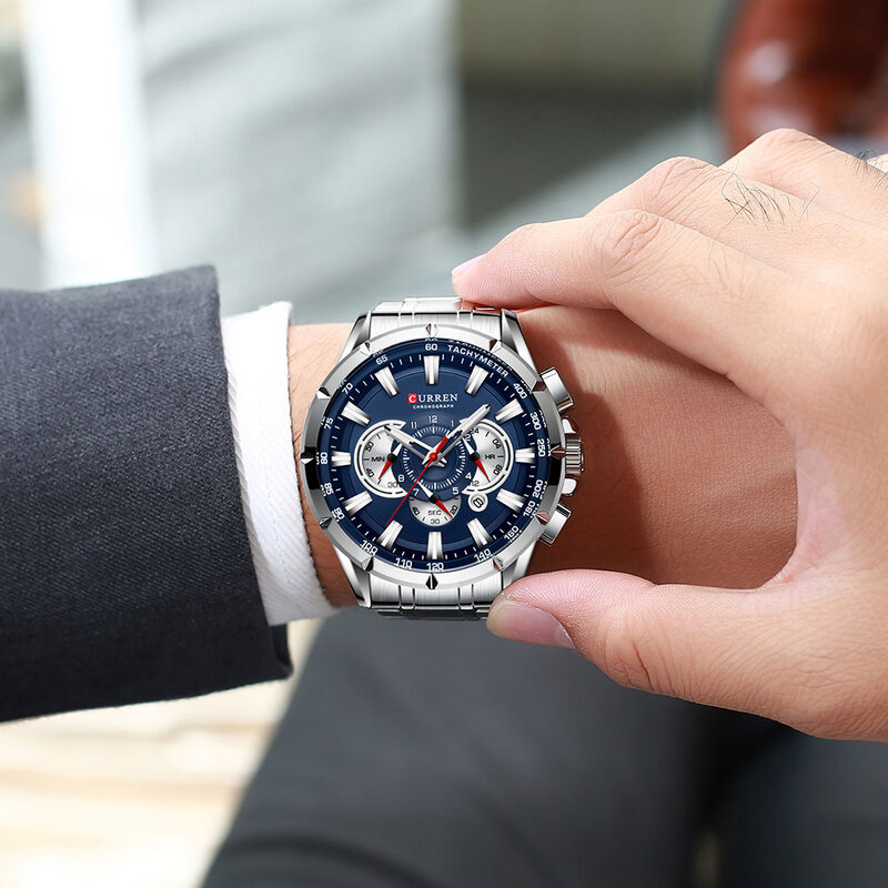 Istro REN-Montre-bracelet chronographe en acier inoxydable pour homme, montres de sport décontractées, grand cadran, horloge à quartz avec Shoous Po15, nouveau