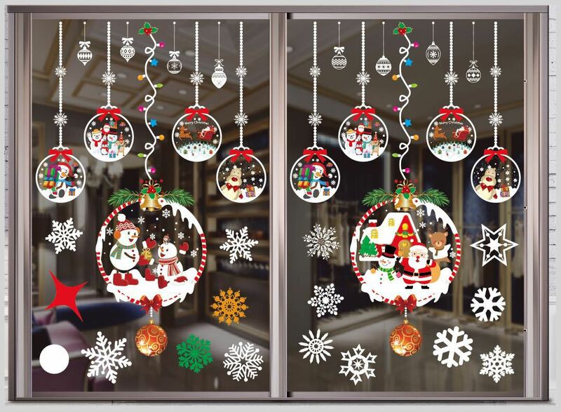 28 Types Large Merry Christmas Wall Stickers Santa Snowflake Window Room Decor PVC New Year Christmas Home Decor Removable