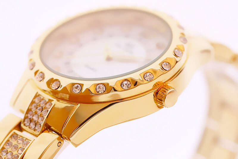 Bs novo relógio de pulso de cristal feminino, relógio inteiramente com diamantes para mulheres pulseira de quartzo 152935