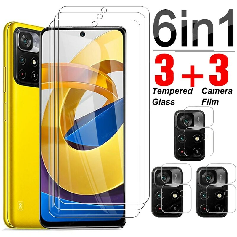 6 in 1 Tempered Glass For Xiaomi Poco M4 Pro 5G Full Cover Screen Protector Lens Film Poco M4Pro5G 21091116AG Protective Glass