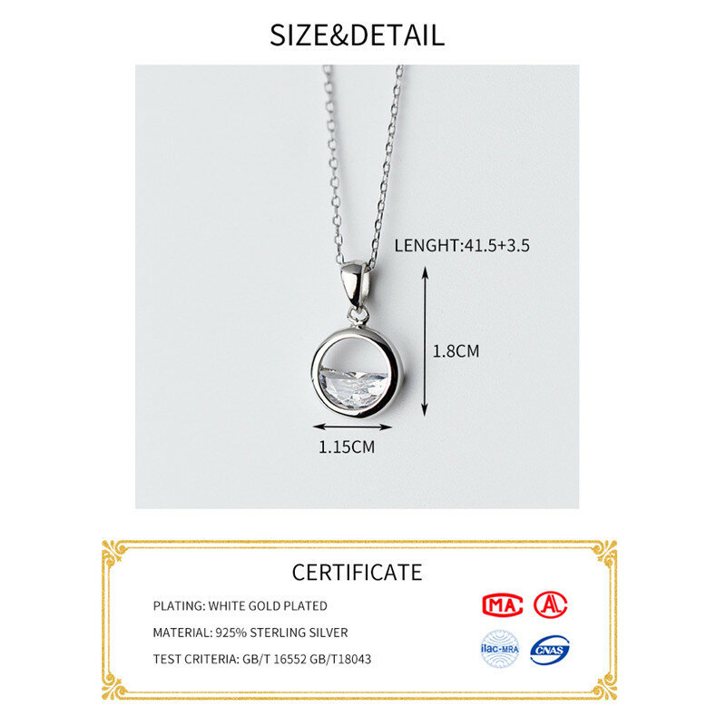 Nyata 925 Sterling Silver Kristal Bulat Minimalis Liontin Kalung Minimalis Fine Perhiasan untuk Wanita Pesta Aksesoris