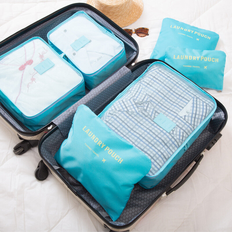 6 pçs/set saco de viagem sistema durável unisex armazenamento sutiã roupa interior organizador roupas cosméticos tidy triagem duplo zip tote itens