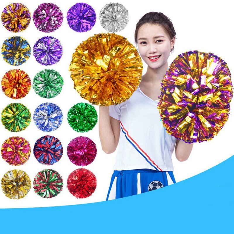 2PCS Colorfast Metallic Cheerleader Pom Poms Cheerleading Pompoms Majorettes Sports Hand Flower Aerobics Balls