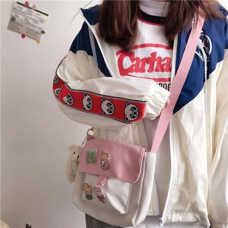 ช้อปปิ้งกระเป๋าผู้หญิงหวานKawaiiพิมพ์ผ้าใบLeisureคุณภาพสูงHarajukuสไตล์เกาหลีAll-Matchกระเป๋าของชำใหม่