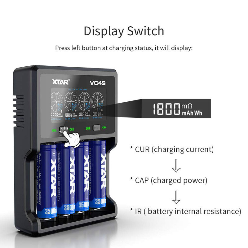 XTAR-cargador de batería VC4S VC2S, USB 18650, 20700, 21700, 32650, 20700, CR123A, batería de ion de litio Ni-MH, LCD, 2 puertos, 4 puertos