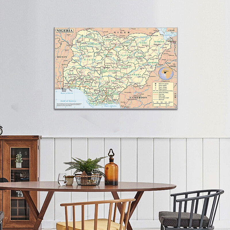 90*60cm The Nigeria Map Non-smell Canvas Painting Wall Art Posters and Prints Home Decoration Classroom Teaching Supplies