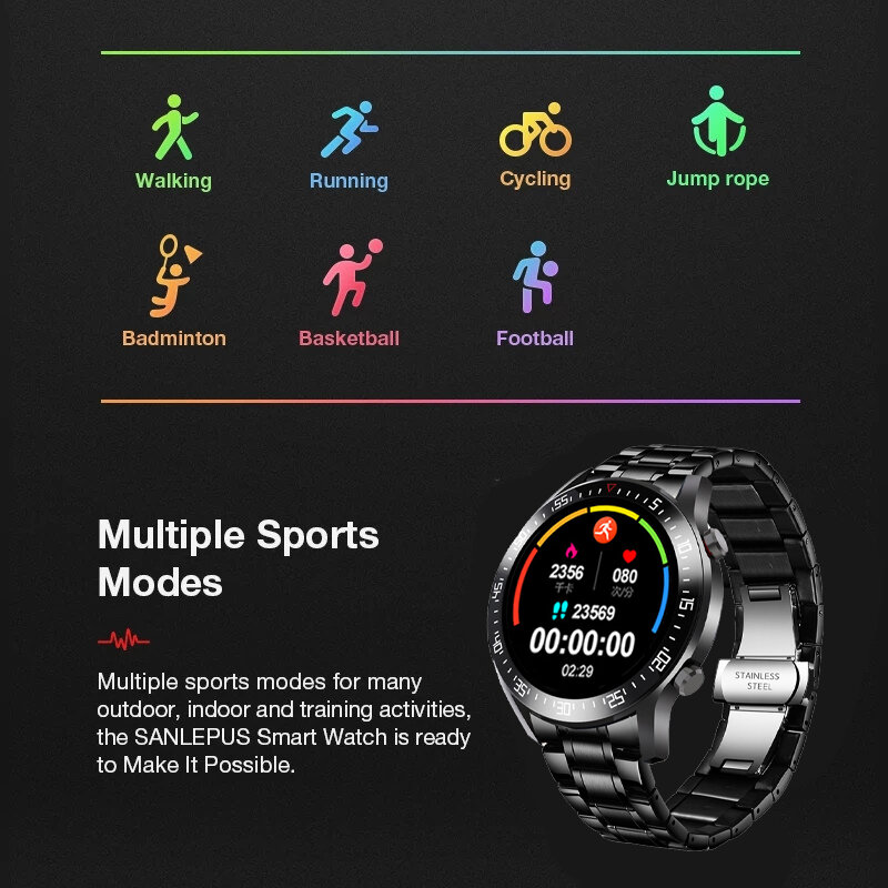 LIGE – montre connectée pour Android et iOS, bracelet en acier, moniteur d'activité physique, étanche IP68, écran entièrement tactile, pour hommes, nouveau