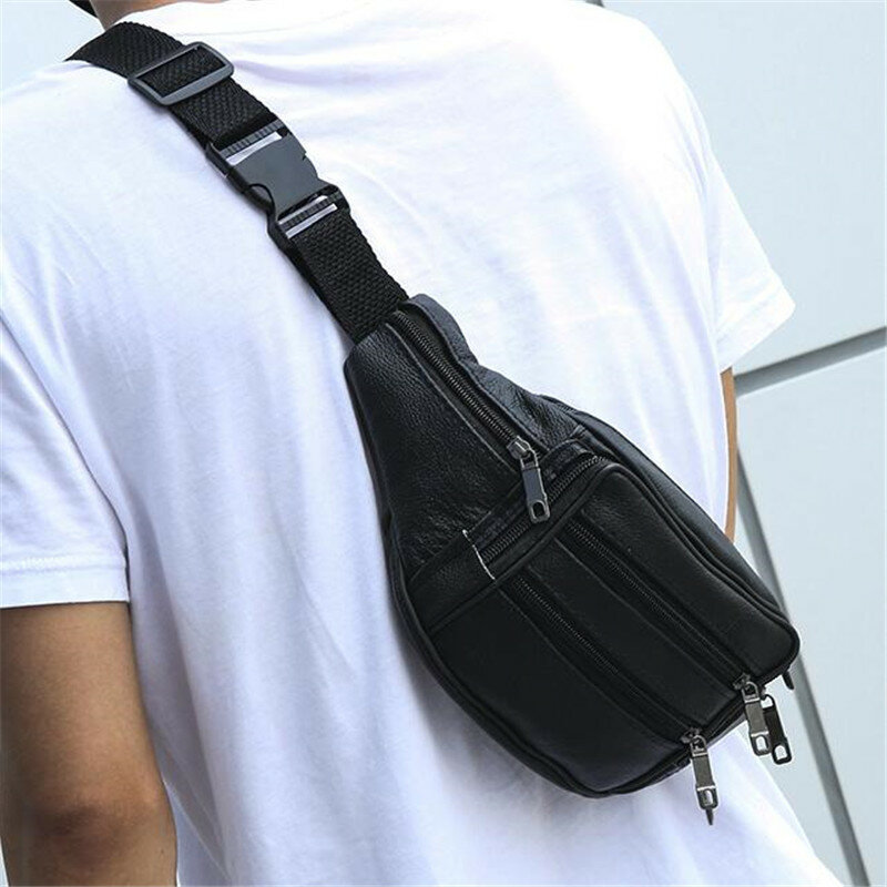Leather Men Waist Chest Bag Thin Outdoor Sports Tactical Pauch Male Small Running Fanny Pack Crossbody Chest Money Belt Bags