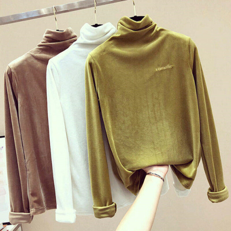 Moda swetry damskie bluzki z golfem Jumper kobiet stałe kolorowe hafty litery swetry luźne dorywczo z miękkiej dzianiny ubrania