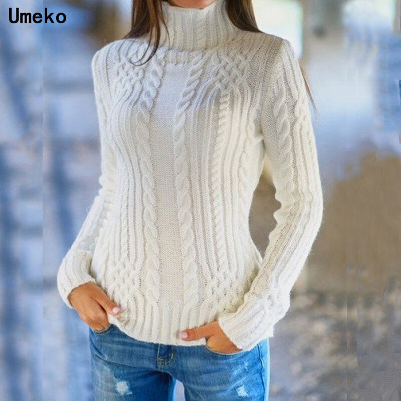 Женский вязаный свитер Umeko, теплый трикотажный свитер с высоким воротом, Осень-зима 2020