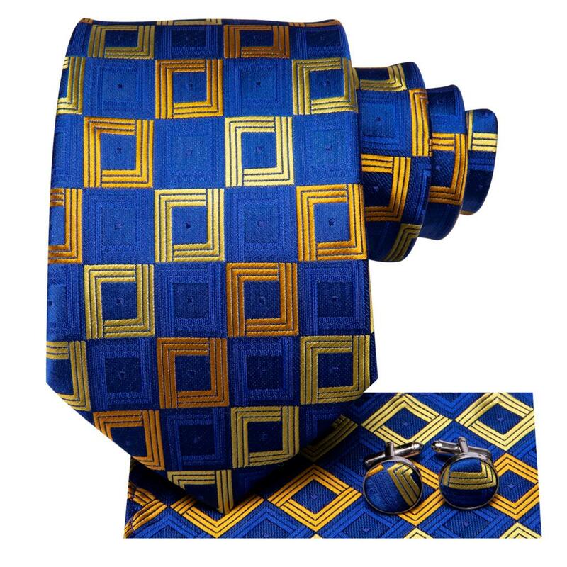 Blau Gelb Plaid 2023 Neue Elegante Herren Krawatte Herren Luxus Marke Krawatte Für Männer Business Handky Manschettenknöpfe Hallo-Krawatte designer