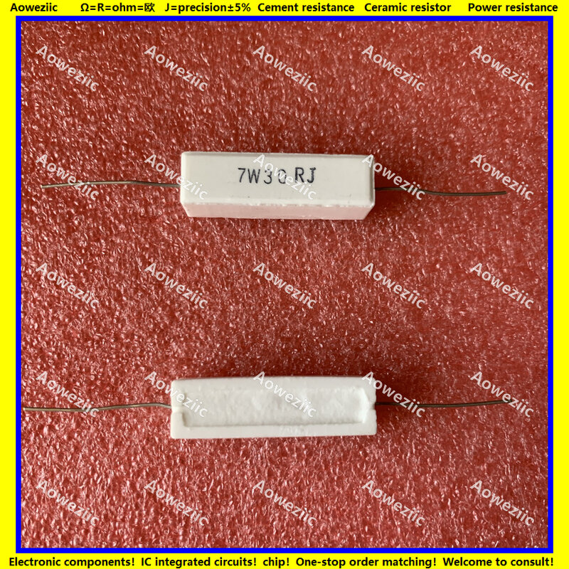 10Pcs 7W30RJ 7W30ΩJ RX27 수평 시멘트 저항 7W30 옴 30R 7W 30RJ 30Ω 세라믹 저항 정밀도 5% 힘 저항