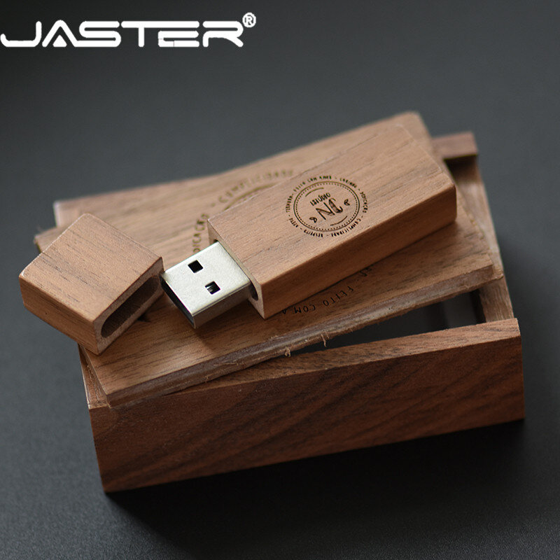 JASTER USB 2.0 Khách Hàng LOGO Bằng Gỗ + Tặng Hộp Đèn LED Cổng USB Gỗ Phong Pendrive 4GB 16GB 32GB 64G Đĩa USB Thẻ Nhớ Miễn Phí Vận Chuyển