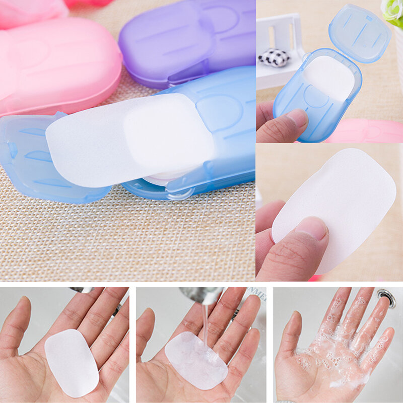 20Pcs Washing Hand Bath Soap Flakes Scented Slice Sheets Foaming Box Paper Disposable Boxed Soap Paper Box Mini Paper TLSM1