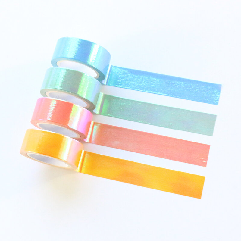 Domikee-Cinta adhesiva láser kawaii para decoración de diario, cinta washi creativa de estilo japonés, ideal para estudiantes, escuela, dulces, manualidades, papelería