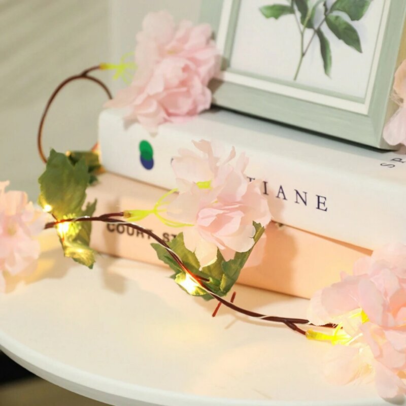 Guirlande lumineuse à 20Led de 2m, rose clair, blanc, hortensia, vigne, 4.5V, batterie, décoration de vacances pour la maison et la chambre à coucher