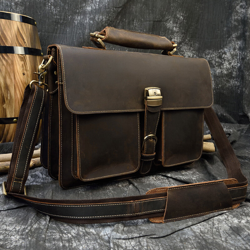 Роскошный модный мужской портфель из 100% натуральной воловьей кожи, сумка для ноутбука, винтажная сумка через плечо из натуральной воловьей кожи, сумка для компьютера 15,6 дюйма