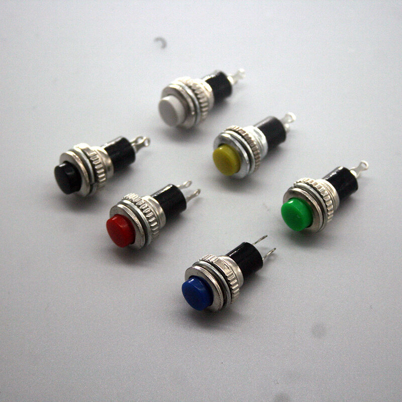 Interrupteur à bouton-poussoir à réinitialisation automatique, 6 pièces, 10mm, 1a/125VAC, 2 broches, 6 couleurs, filetage multicolore, DS-316
