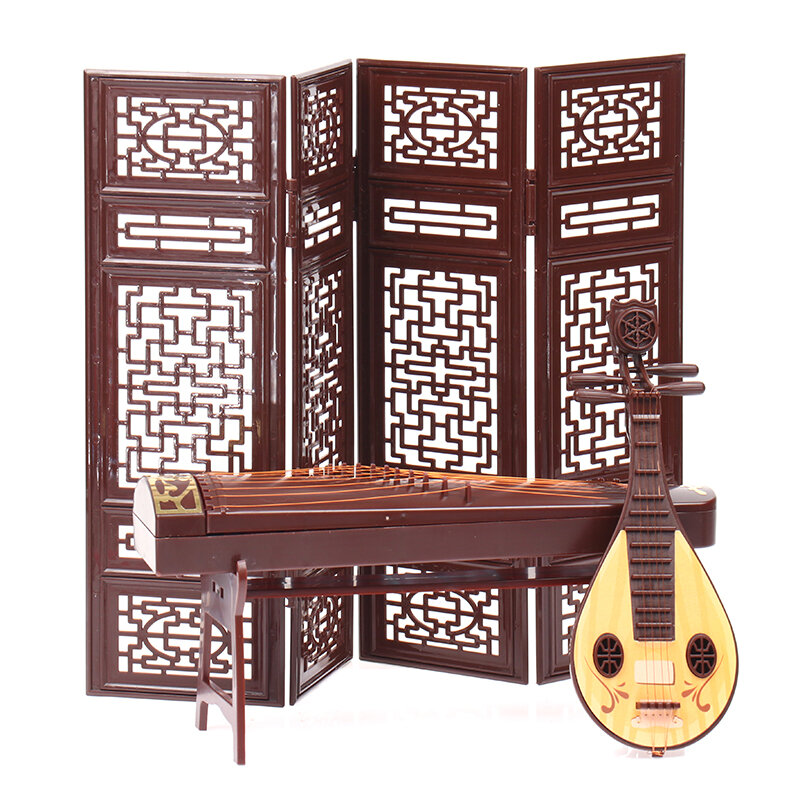 Cổ Phụ Kiện Búp Bê Phong Cách Trung Hoa Đồ Trang Trí Thu Nhỏ Guzheng Màn Hình Quạt Pipa Mô Hình Tiểu Guzheng Đàn Ukulele Zudi Nhạc Cụ
