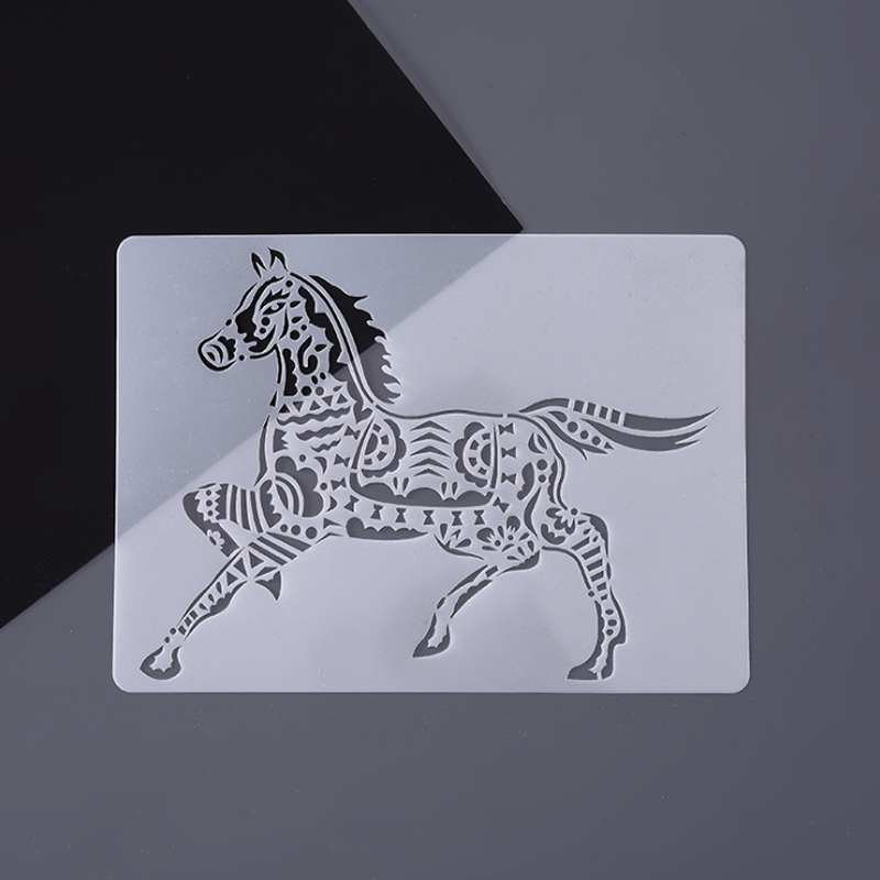 1pcかわいい馬ステンシル絵画テンプレートdiyのスクラップブッキング日記フォトアルバム装飾デッサン事務学用品再利用可能な