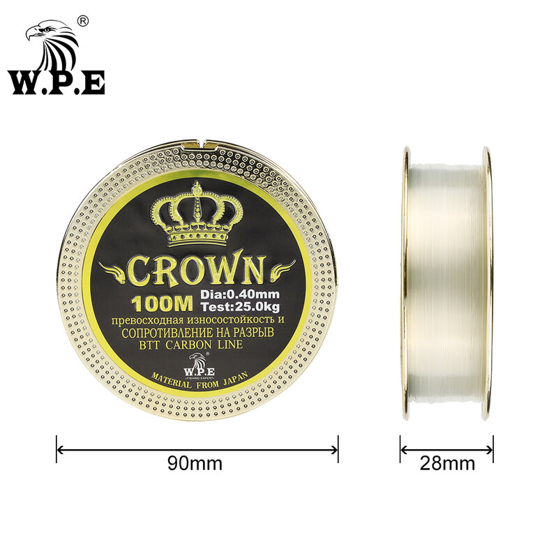W.p.e Merk Crown 100M 0.20Mm-0.60Mm Fluorocarbon Coating 10Kg-41Kg Vislijn Carbon fiber Karper Visgerei