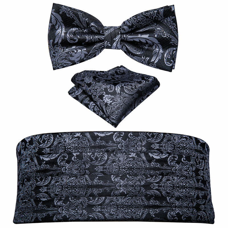 Черный Пейсли мужской широкий Шелковый Цветочный галстук-бабочка набор карманные Квадратные запонки формальный смокинг костюм аксессуары Барри. Ван B-100