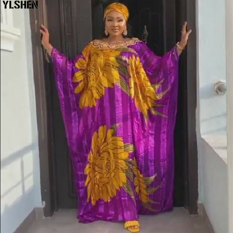 Gaun Motif Afrika untuk Wanita Ukuran Plus Gaun Maxi Muslim Dashiki Berlian Pakaian Afrika Abaya Dubai Boubou Jubah Gaun Afrika