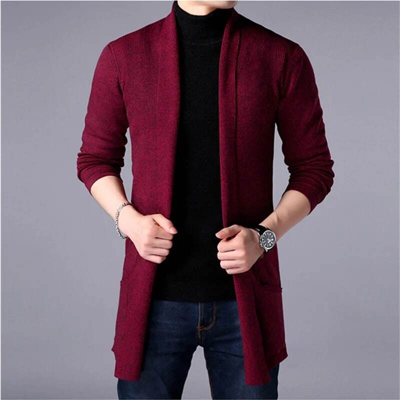 Мужской свитер, пальто, новинка 2022, осенняя мужская облегающая длинная однотонная вязаная куртка, модный Мужской Повседневный свитер, кардиган, пальто