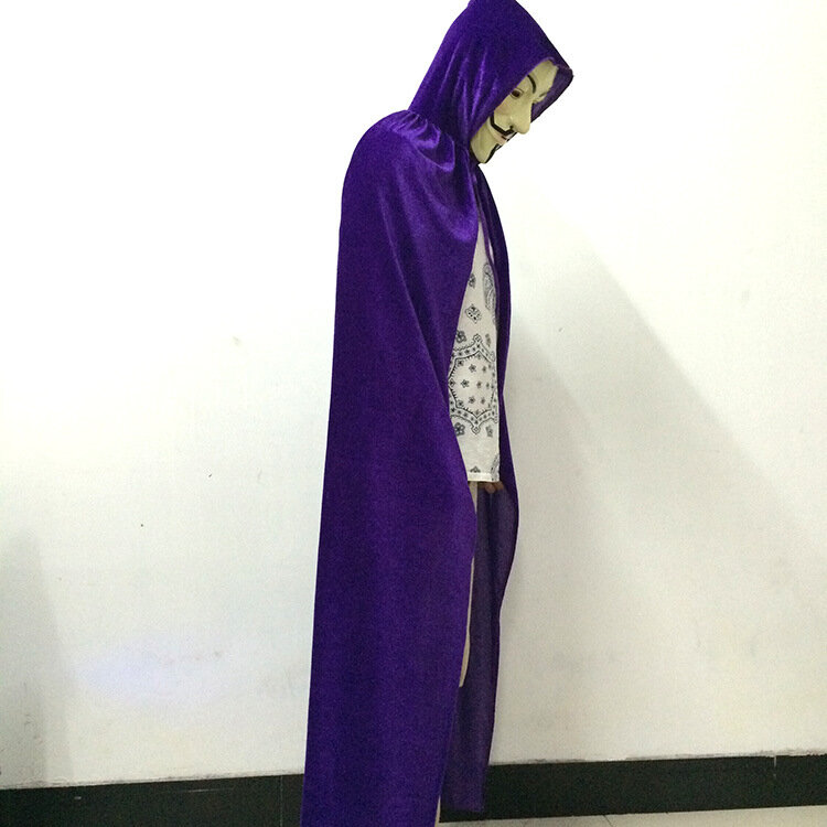 Adulto halloween veludo capa com capuz traje medieval bruxa wicca vampiro traje de halloween traje casacos 5 cores