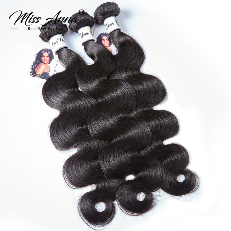 Missanna-extensiones de cabello humano brasileño ondulado, 3 y 4 mechones, color negro Natural, 38 y 40 pulgadas