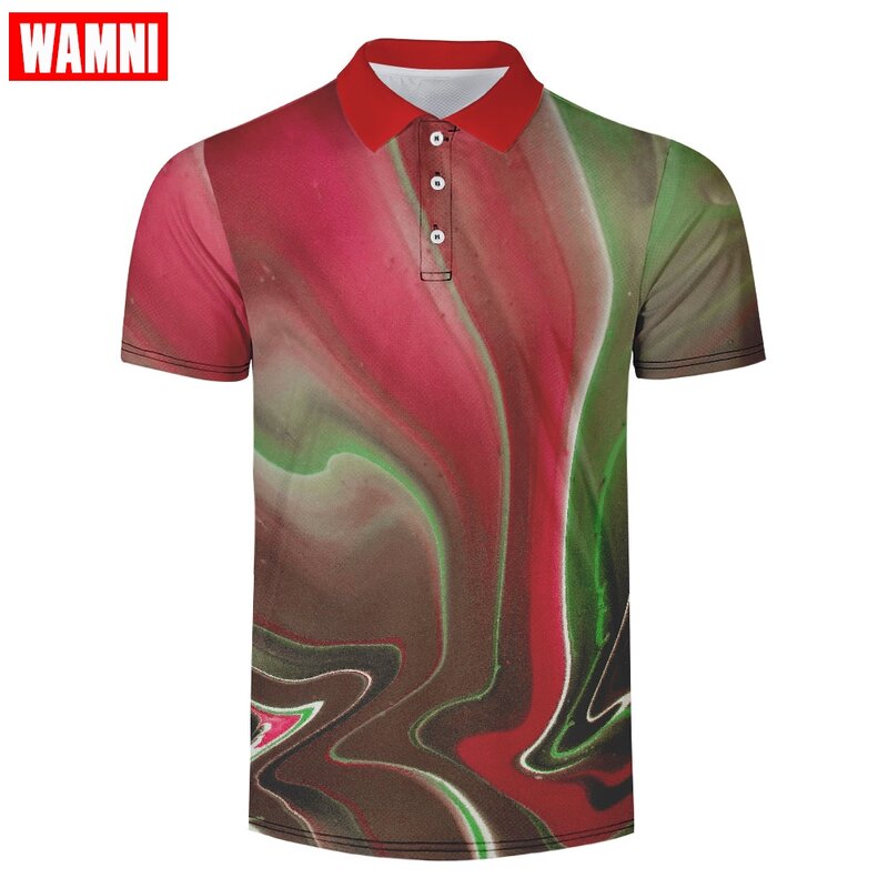 Wamni marca 3d camisa esporte casual turn-down colarinho masculino tênis t camisa de secagem rápida streetwear respirável alta qualidade superior