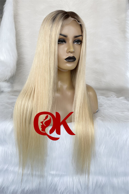 QueenKing hair 13*6 Wig 180% Density Ombre Blonde 4/613 Lace Front Wig Silky Straight Preplucked Hairline Brazilian Human Hair
