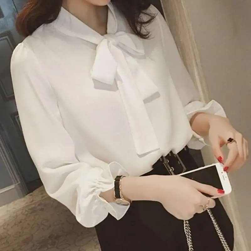 Blusa feminina 2020 primavera camisa arco manga chiffon topo blusas ropa de  mujer / Camisas e blusas
