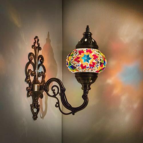 Lámpara de pared hecha a mano con pantalla de mosaico, globo de 2019 "de altura-16,5", linterna de cristal marroquí inglesa, cama árabe, 31 modelos, 4,5 impresionante