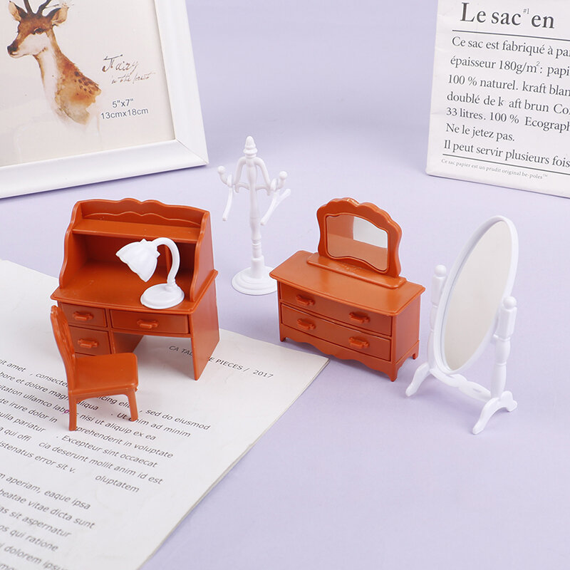 Mini Doll Furniture Miniature Dollhouse Bedroom Dresser Desk Mirror Play Model Accessories Toys for Children Christmas