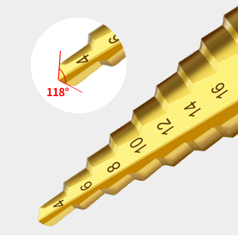 3-12mm 4-12mm 4-20mm 4-32mm HSS Set di punte per trapano a gradino con scanalatura diritta Set di punte per trapano con foro in metallo rivestito in titanio