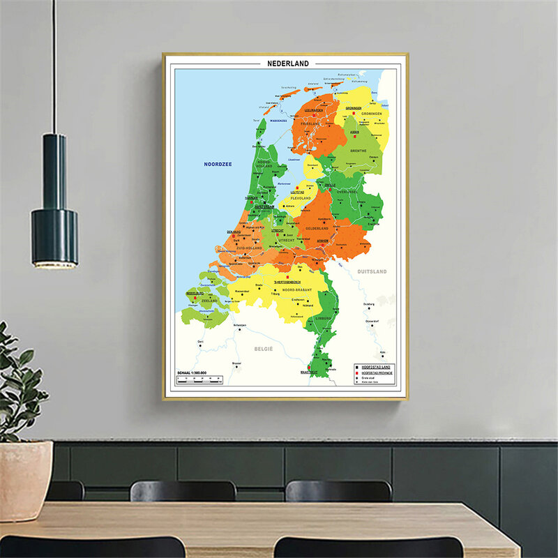 59*84Cm The Belanda Peta Di Belanda Dekoratif Dinding Seni Poster Kanvas Lukisan Ruang Keluarga Dekorasi Rumah Perlengkapan Sekolah