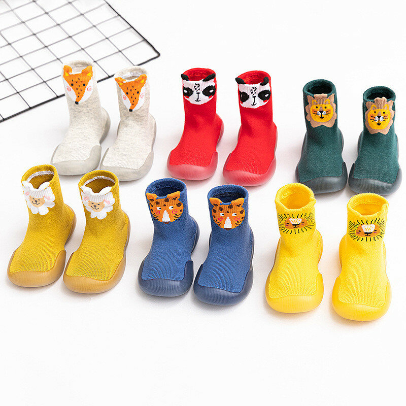 Chaussettes pour nouveau-né, chaussures antidérapantes en caoutchouc souple, Style Animal de dessin animé