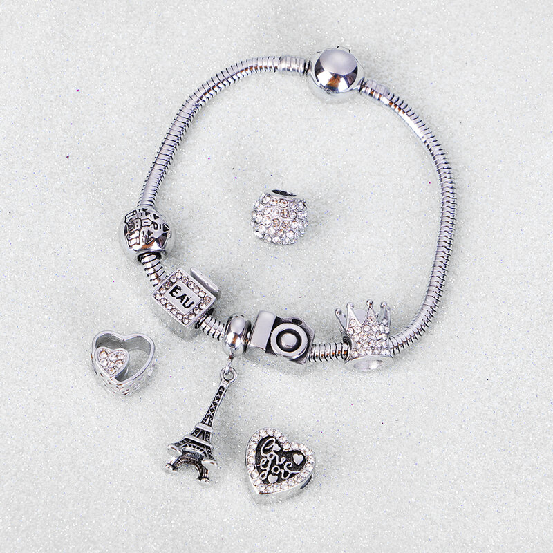 HMSFELY 316l in acciaio inox cristallo rosa perline di fiori europei grande foro accessori di perline per ciondoli braccialetto creazione di gioielli