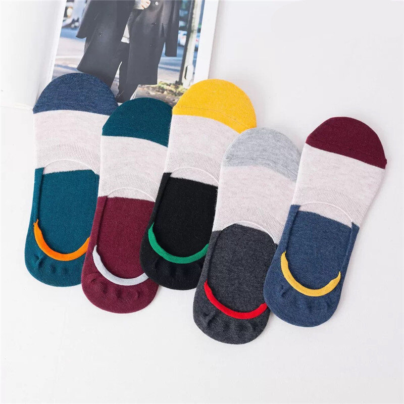 5Pairs Fashion high quality man Non-slip Silicone Invisible Compression Socks Male Ankle Sock Breathable Meias Cotton Boat Socks