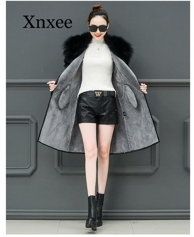 Women's Leather Jacket For Winter  brown Plus Velvet Warm Slim Big Fur Collar Long Leather Coat Female Outerwear 4XL